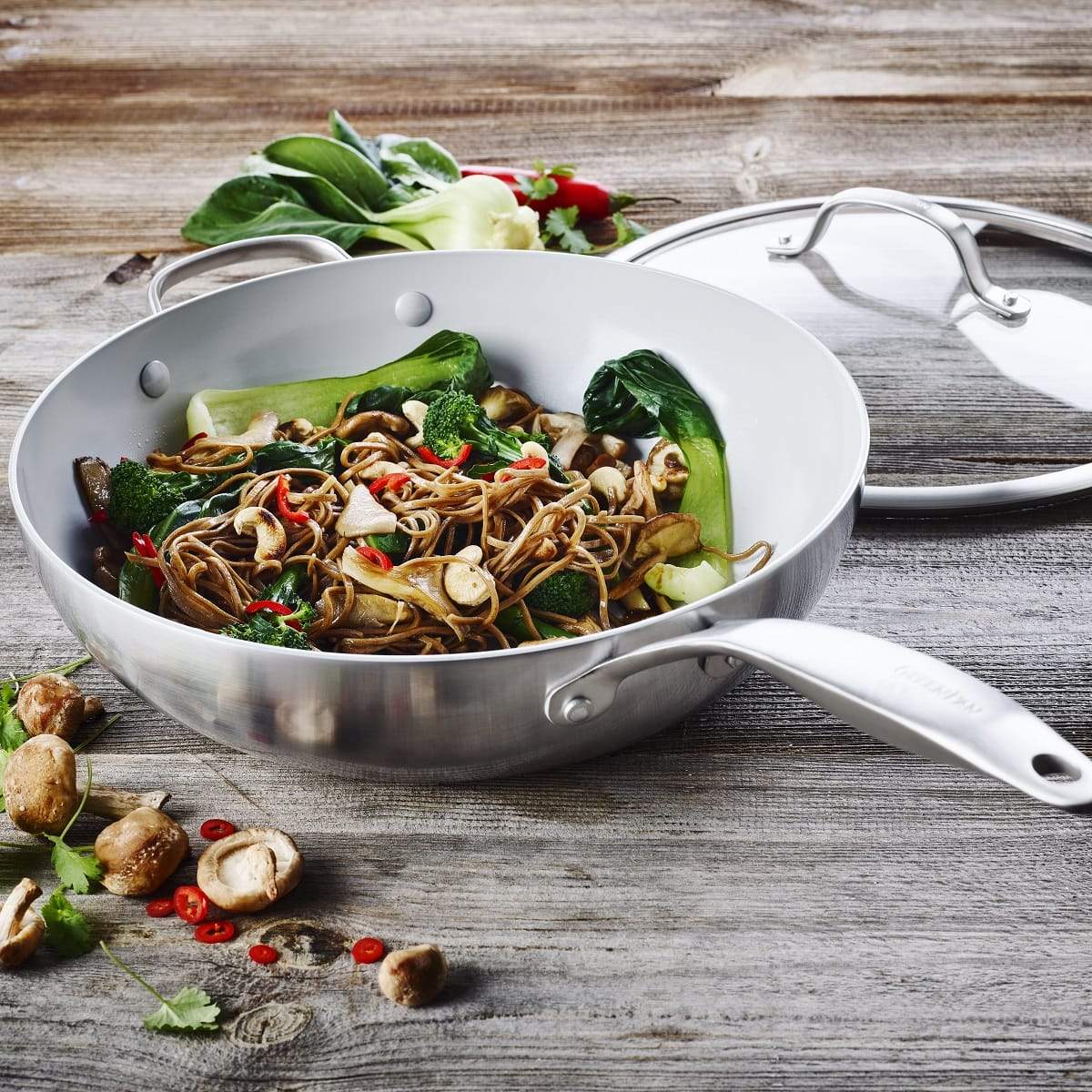 CC002258-001 - Venice Pro Wok with Lid, Stainless Steel - 30cm - Product Image 2